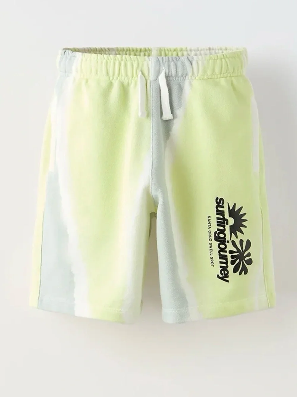 ZARA Kids Tie Dye Sweat Shorts Green Gray White | Size 9 (134 cm) Pocket Logo